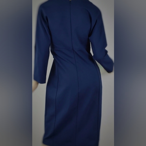 PIAZZA SEMPIONE Blue Ponte Knit Surplice Slim Sheath Midi Dress Size IT. 40 - Picture 10 of 11